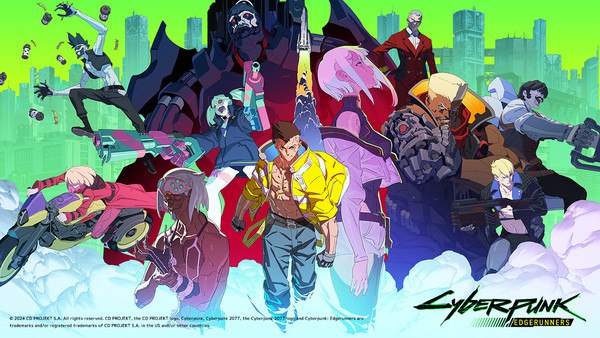Poster visual featuring main characters on a neon green city background